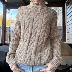 Super cool vintage y2k 2000s Polo Ralph Lauren Cable knit mock neck tan sweater